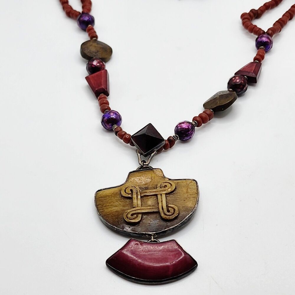 JANICE LEE RIPLEY JLR Handmade 925 Yak Bone Faceted Pearl Necklace 22” Garnet